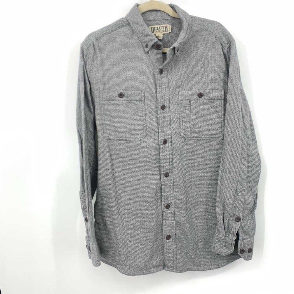 Duluth Trading Men Size Large Shirt Gray Slim Fit Button Down Top Cotton Twill